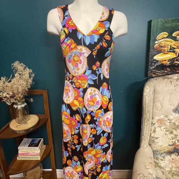 Vintage 1960s/70s Bani-Lon J. Bancroft & Sons Psychedelic Maxi Dress size XS/S - Picture 2 of 8